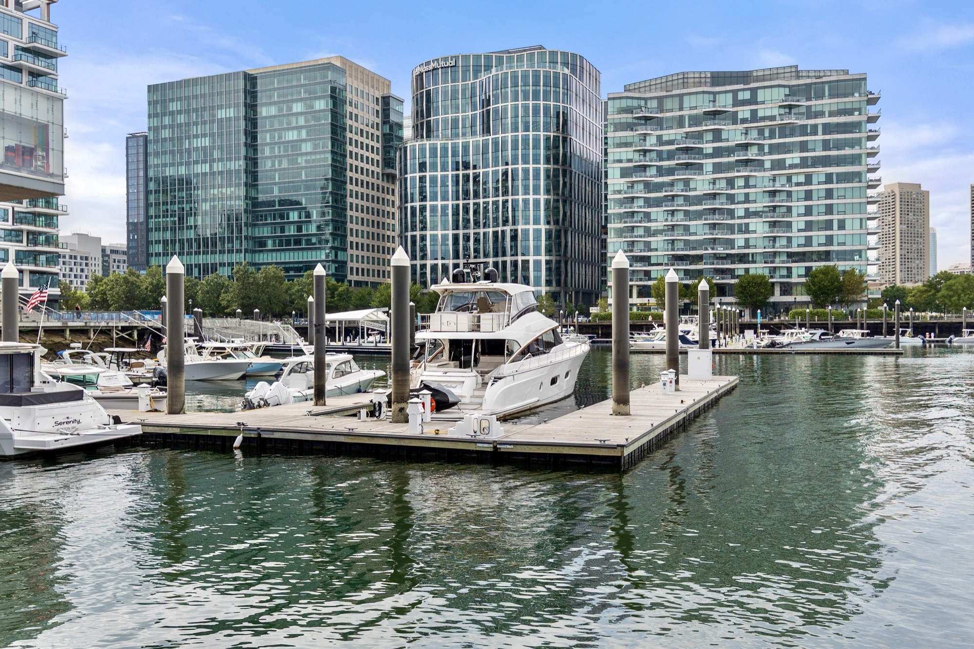 Fan Pier Marina and Seaport buildings along Boston Harbor